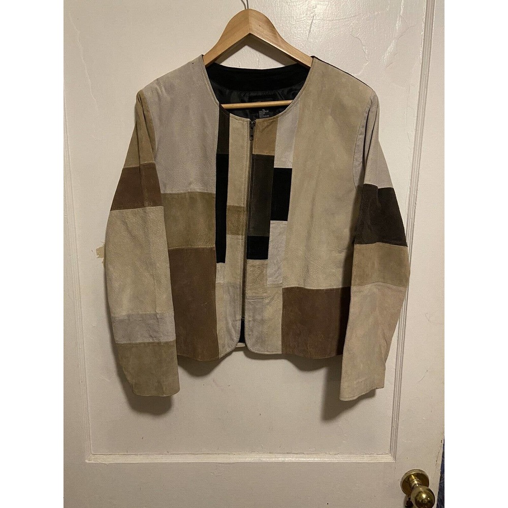 Vintage KAREN ARNOLD Leather Patchwork Blazer Jacket Multi Color XL Moto Jacket